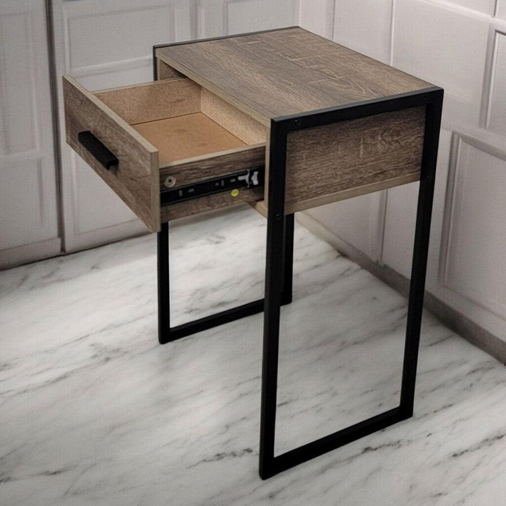 7441 Woodgrain Metal and Wood Nightstand with Drawer ~ Furniture