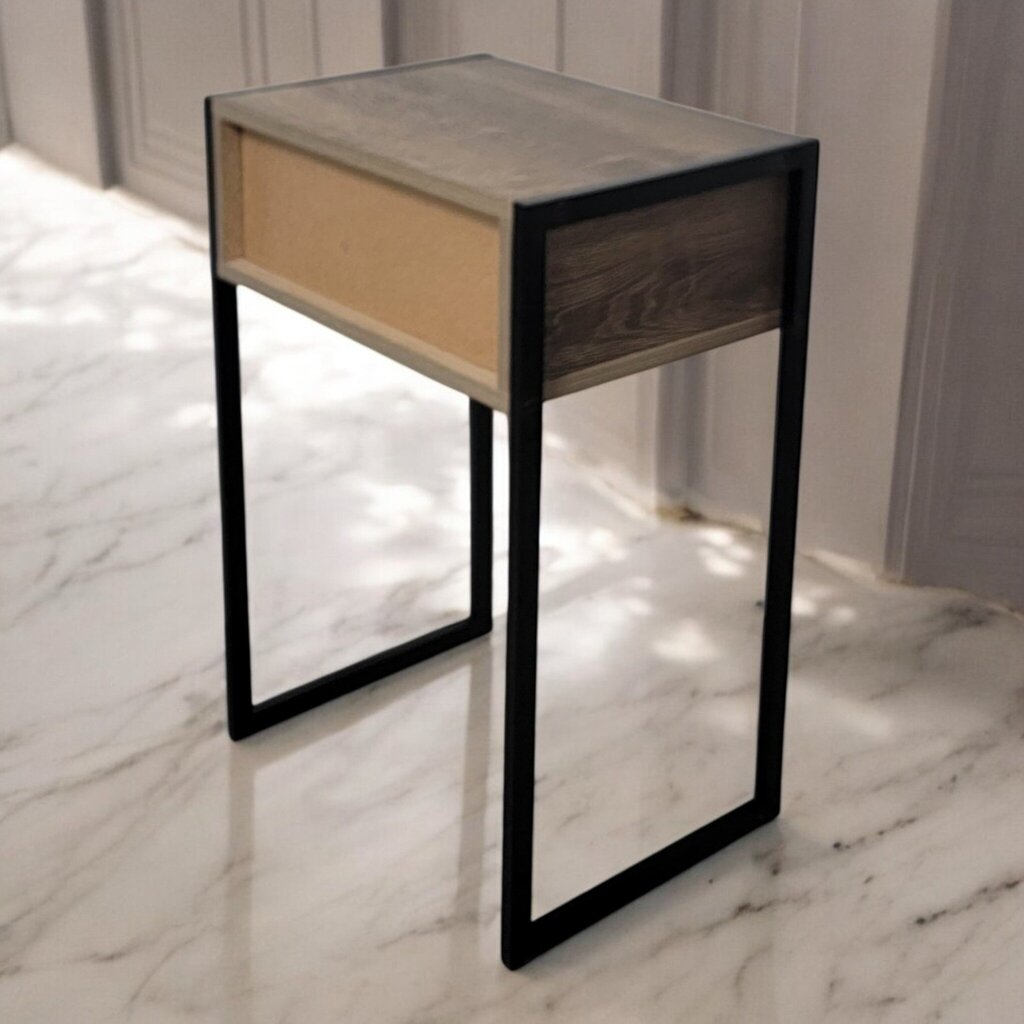 7441 Woodgrain Metal and Wood Nightstand with Drawer ~ Furniture