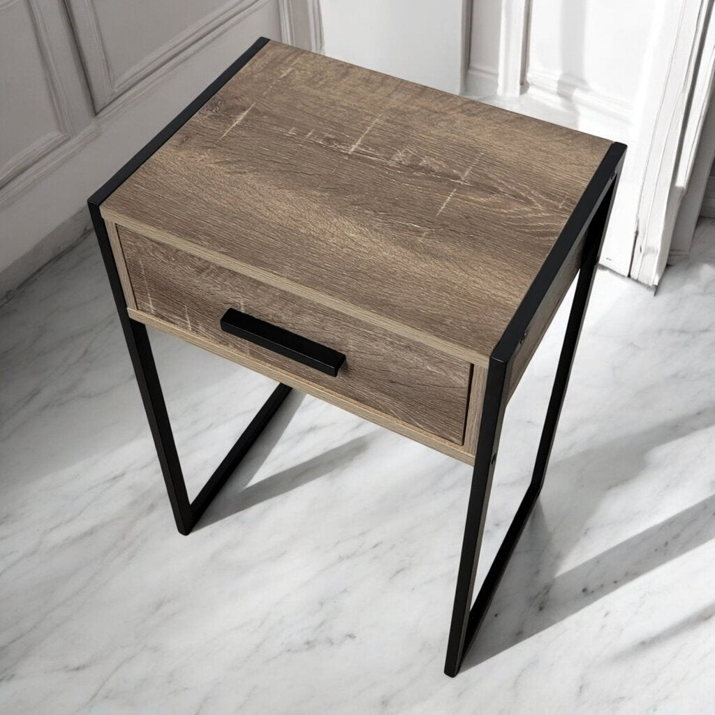 7441 Woodgrain Metal and Wood Nightstand with Drawer ~ Furniture