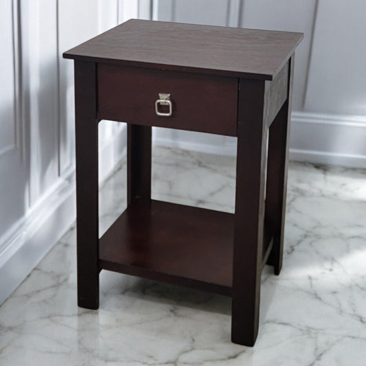 7442 Walnut 2 Tier Side Table with Drawer Used ~ Furniture