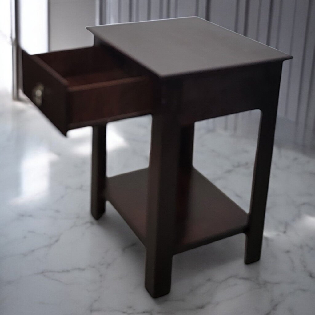 7442 Walnut 2 Tier Side Table with Drawer ~ Furniture