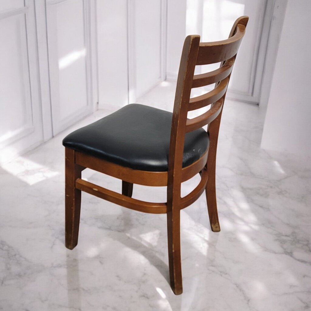 7517 Pecan Stained Upholstered Wooden Ladder Back Side #Chair