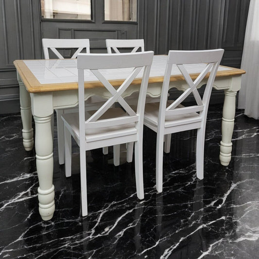 7541 Farmhouse Tiled Dining Table with 4 Chairs