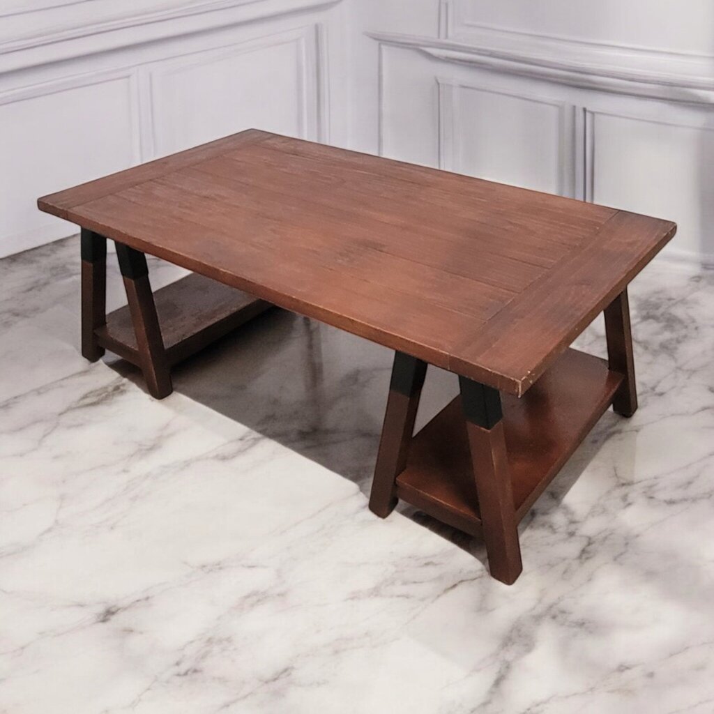 7543 Slatted Pine Coffee #Table with Shelf