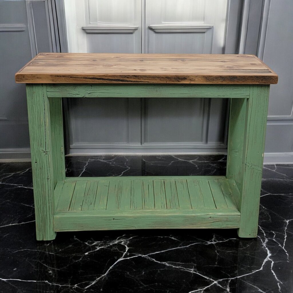 7547 Handcrafted 2 tier Green Wooden Console