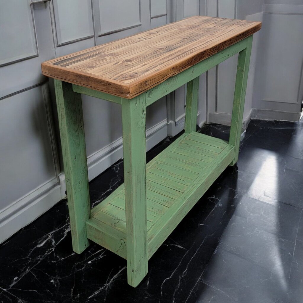 7547 Handcrafted 2 tier Green Wooden Console