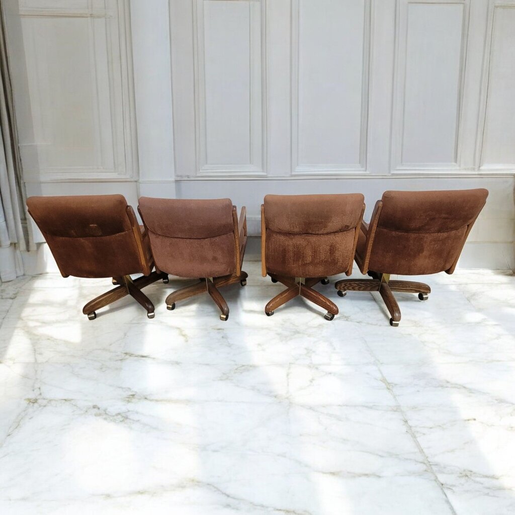 7552 Set of 4 Oak k and Chenille Rolling Armchair