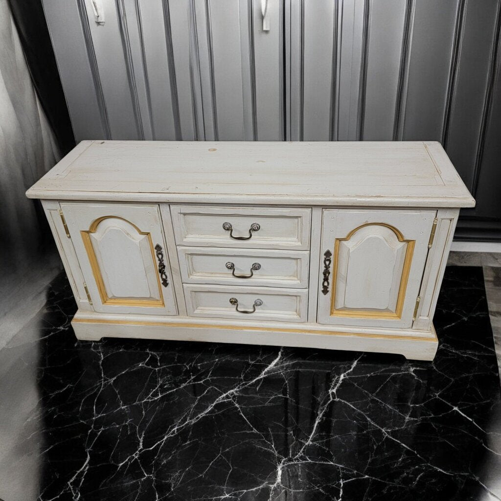7566 White and Gold French Provincial Style Pine Sideboard