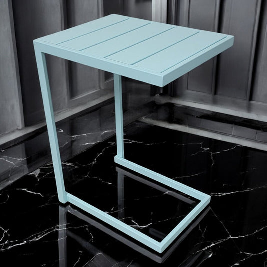 7576 At Home Robin's Egg Steel Slat Patio C-Table