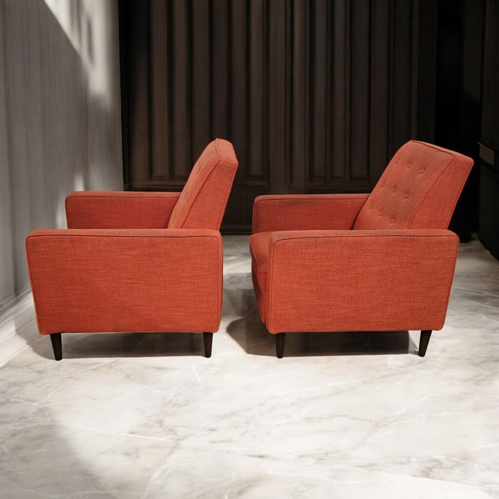 7619-7620 Mid Century Orange Tweed Recliner Chair