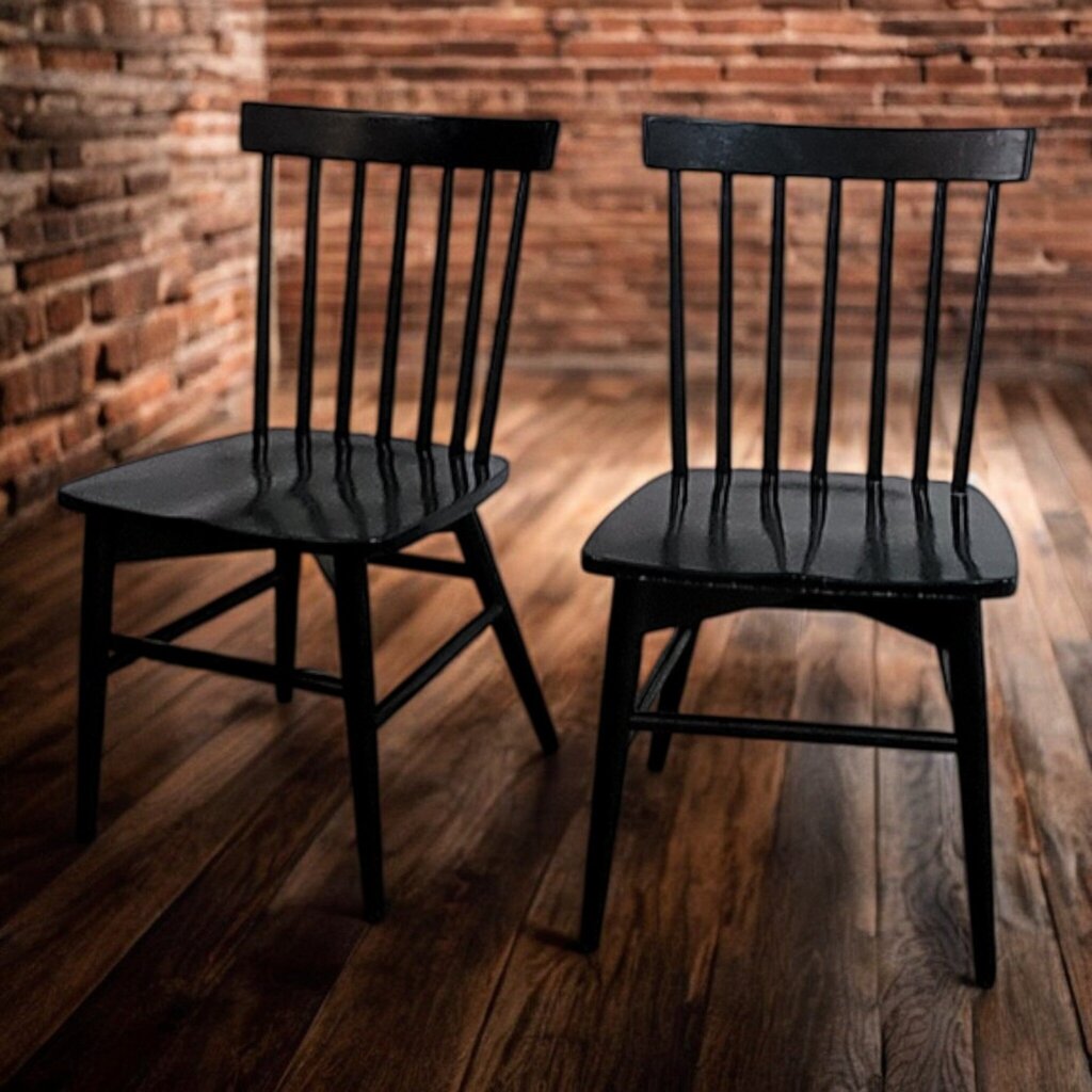 7628-7629 Black Spindle Back Side Chair Used ~ FURNITURE
