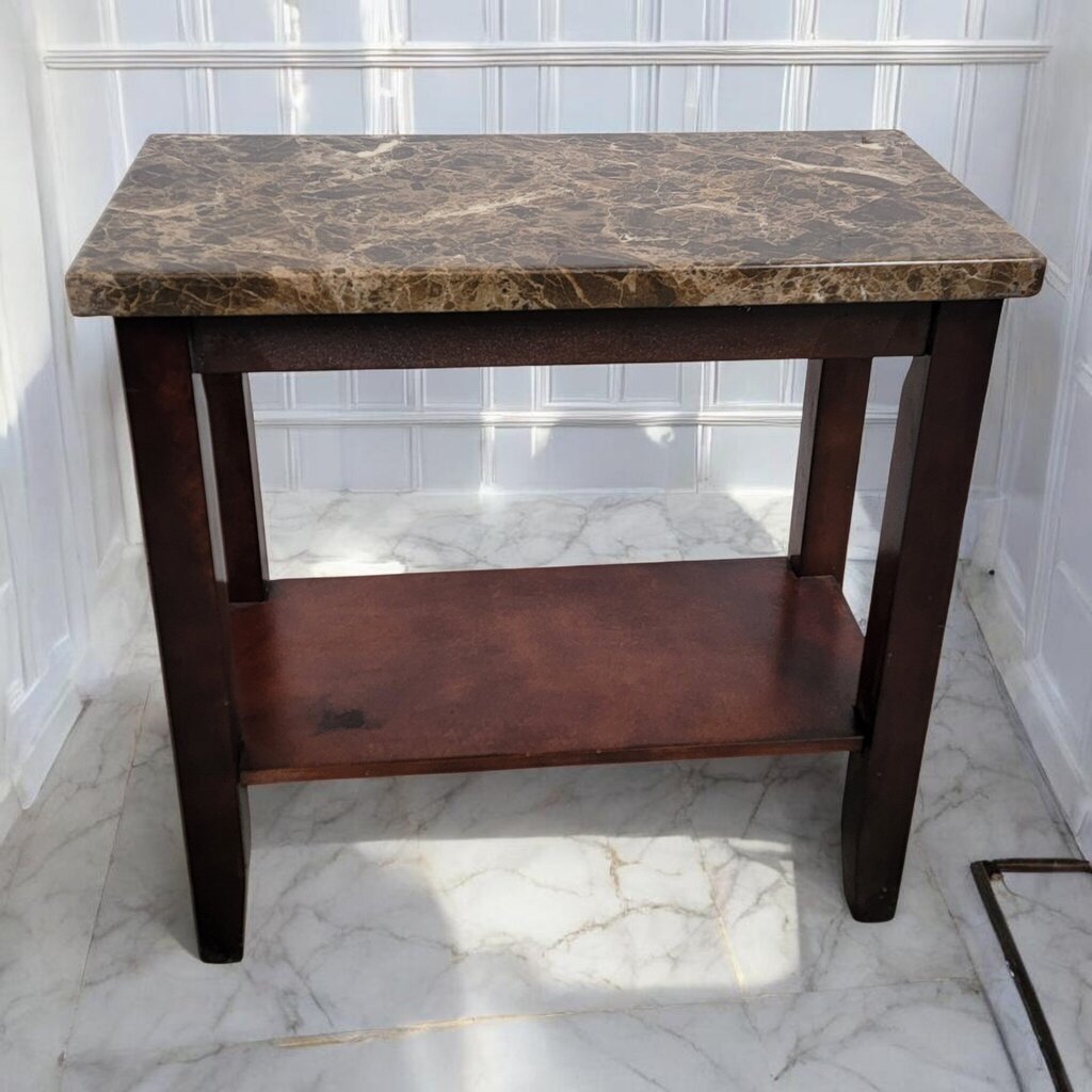 7697 Narrow Side Table with Faux Marble Top