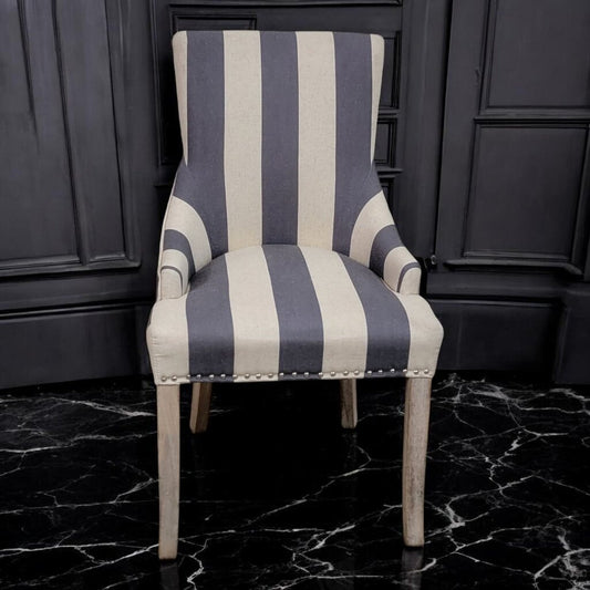 7704 Gray Striped Accent Chair with Nailhead Trim