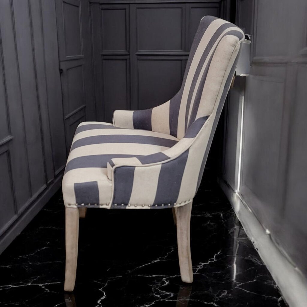 7704 Gray Striped Accent Chair with Nailhead Trim