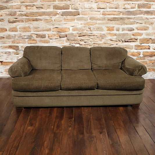 7705 Overstuffed Olive Triple Sofa