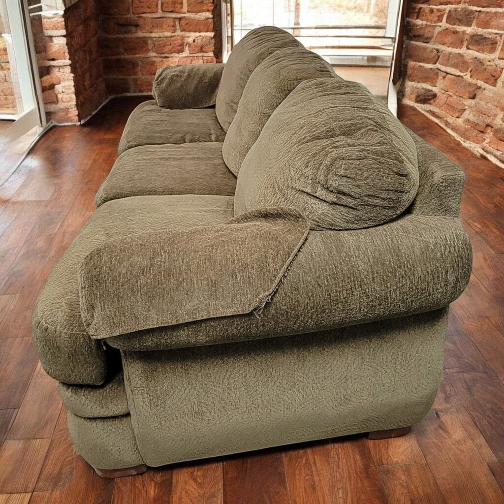 7705 Overstuffed Olive Triple Sofa