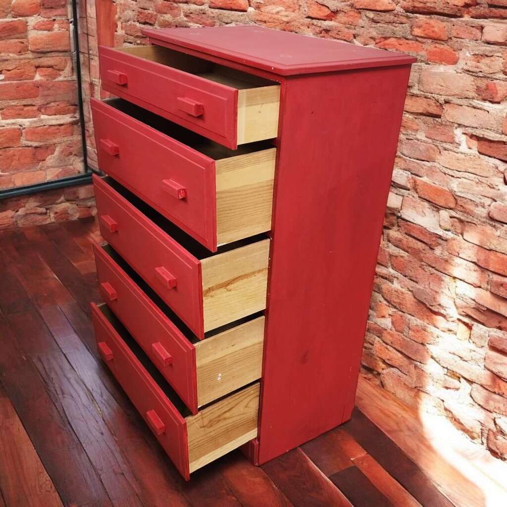 7740 Red 5 Drawer Chest