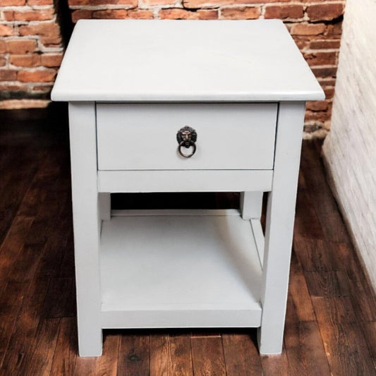 7745 White Wood Nightstand with Drawer