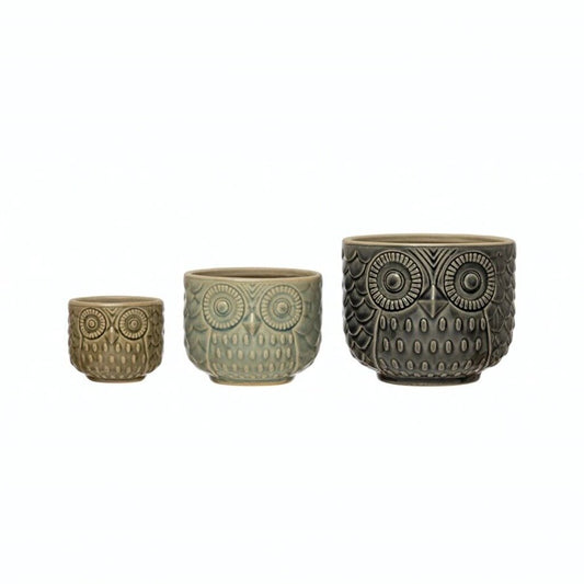 4" round Stoneware Owl Planter Crackle Glaze 4" Round x 3"H New * Garden