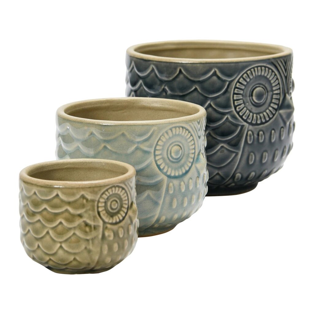 3" round Stoneware Owl Planter Crackle Glaze