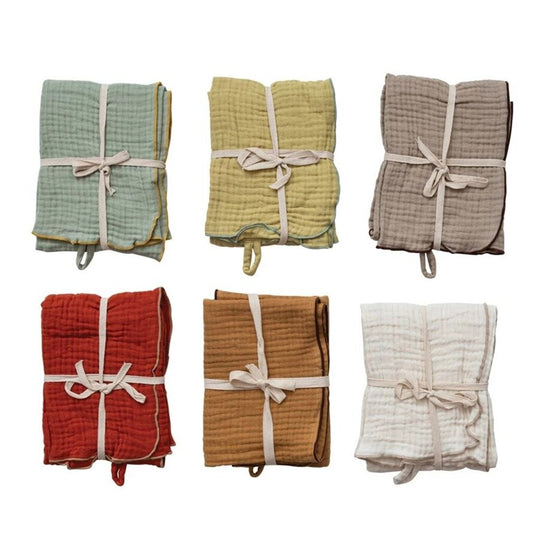Woven Cotton Double Cloth Tea Towel w/ Contrasting Stitched Edge 36"L x 20"W 4 Colors New * Home