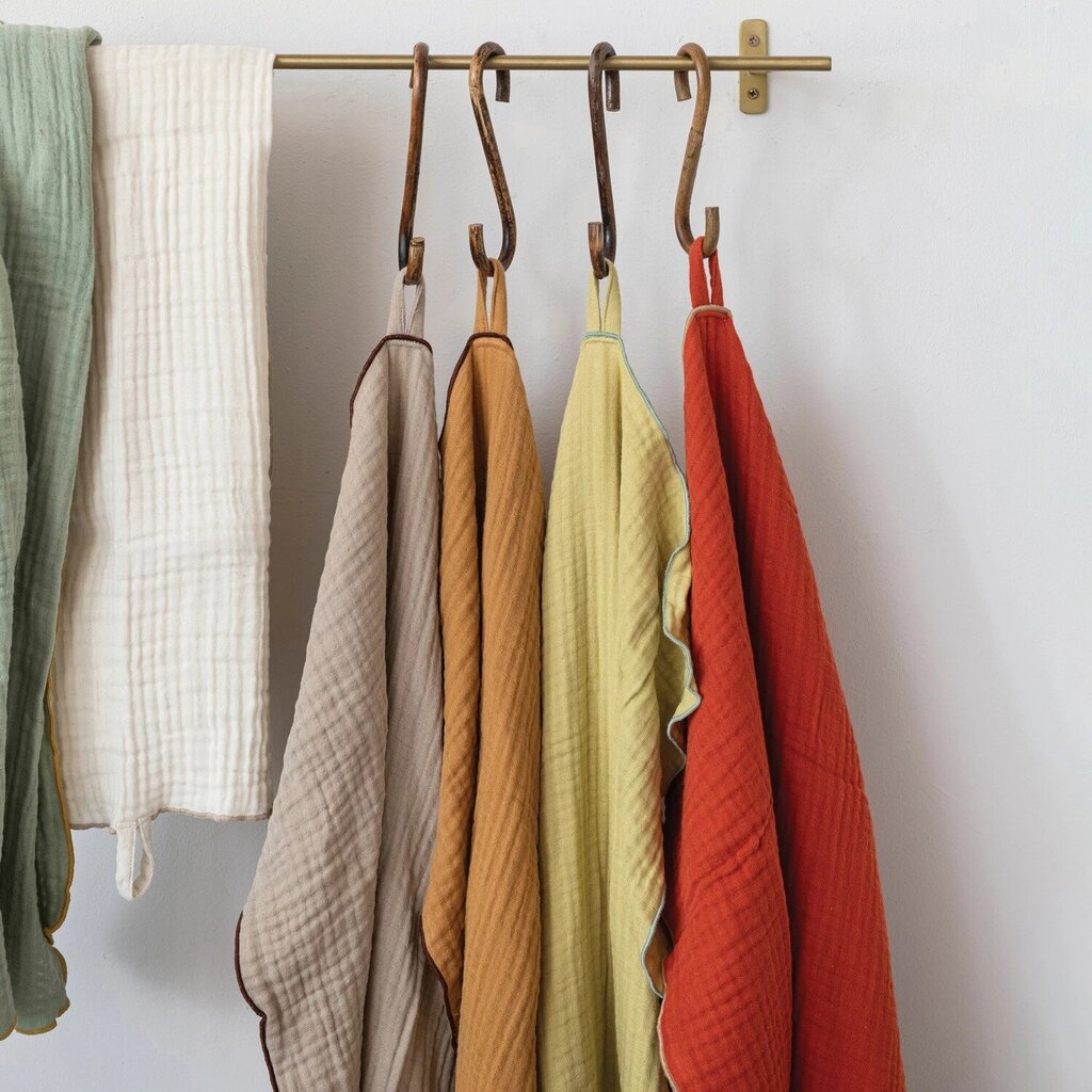 Woven Cotton Double Cloth Tea Towel w/ Contrasting Stitched Edge * Home