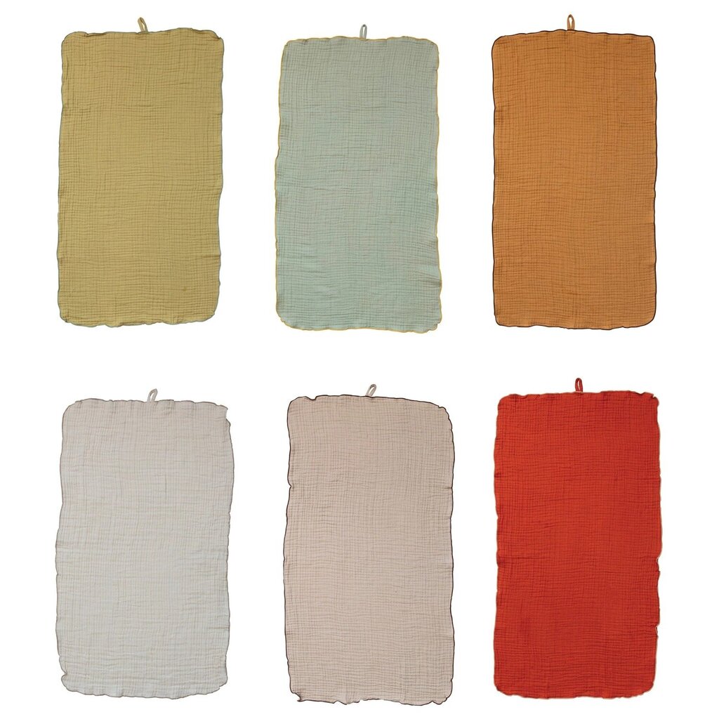 Woven Cotton Double Cloth Tea Towel w/ Contrasting Stitched Edge * Home