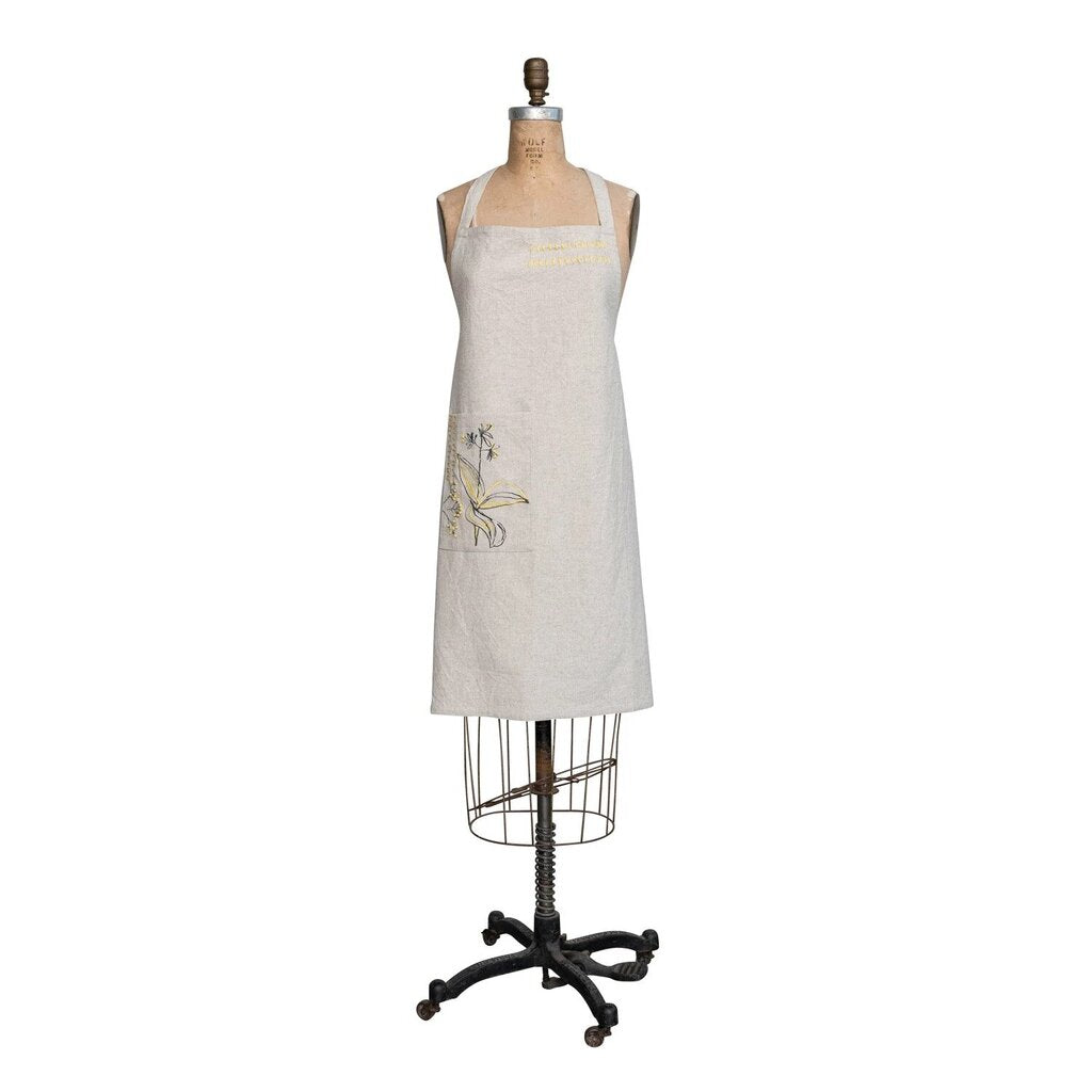 Cotton Linen Apron | French Knots 32"L x 28"W New * Home