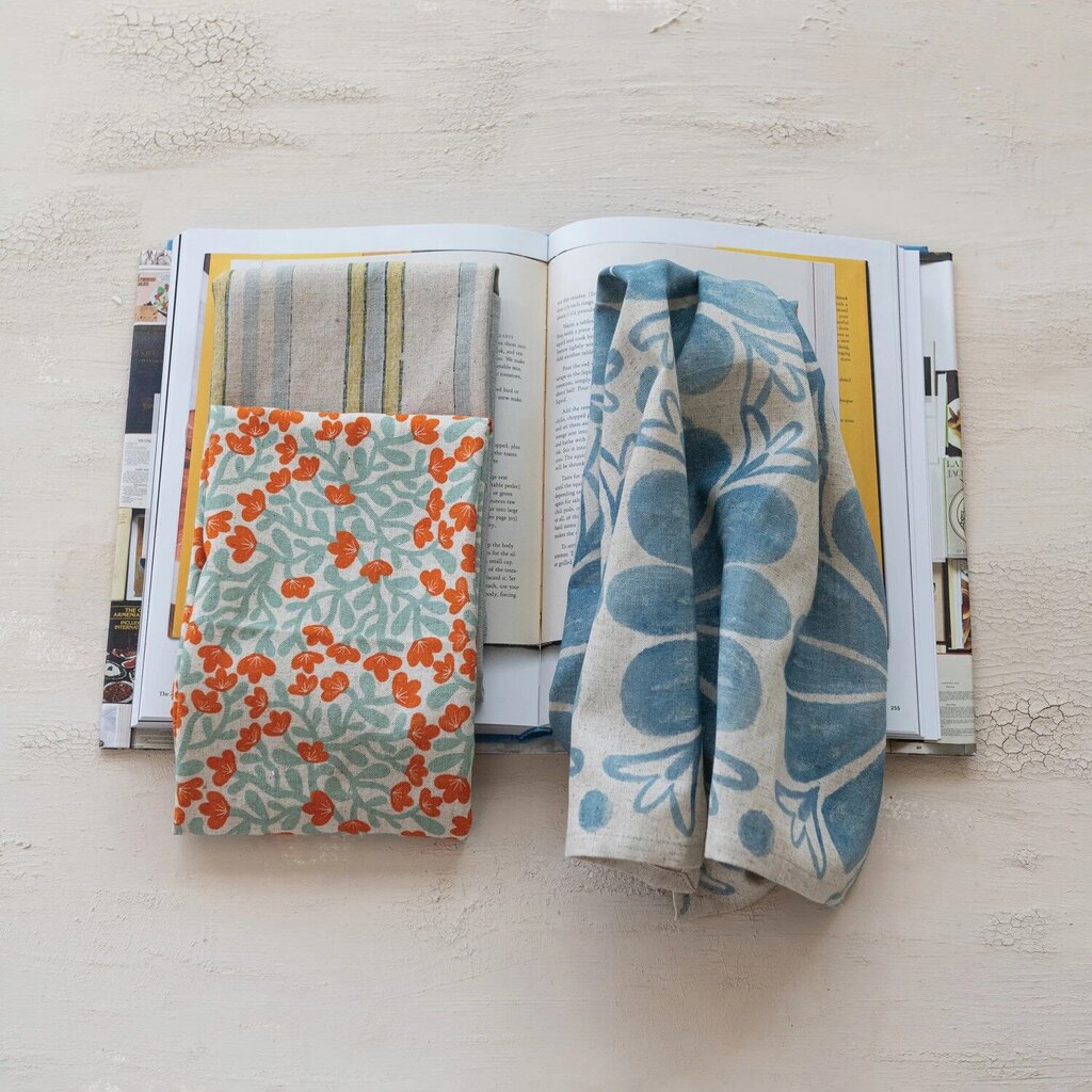 Cotton Linen Tea Towel with Stripes/Pattern * Home
