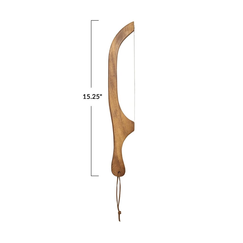 Wood Bread Bow Knife w/ Stainless Steel Blade & Faux Leather Tie * Home