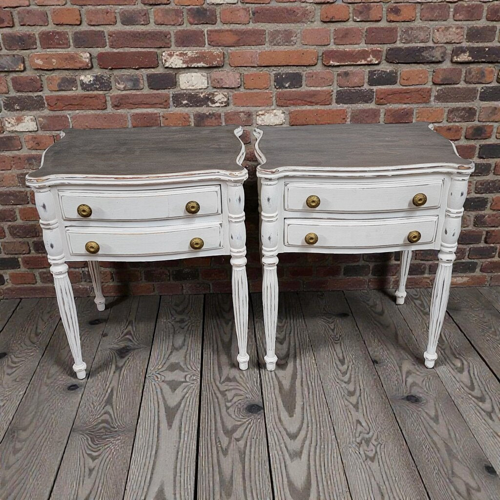 7773-7774 French White Side #Table with 2 Drawers