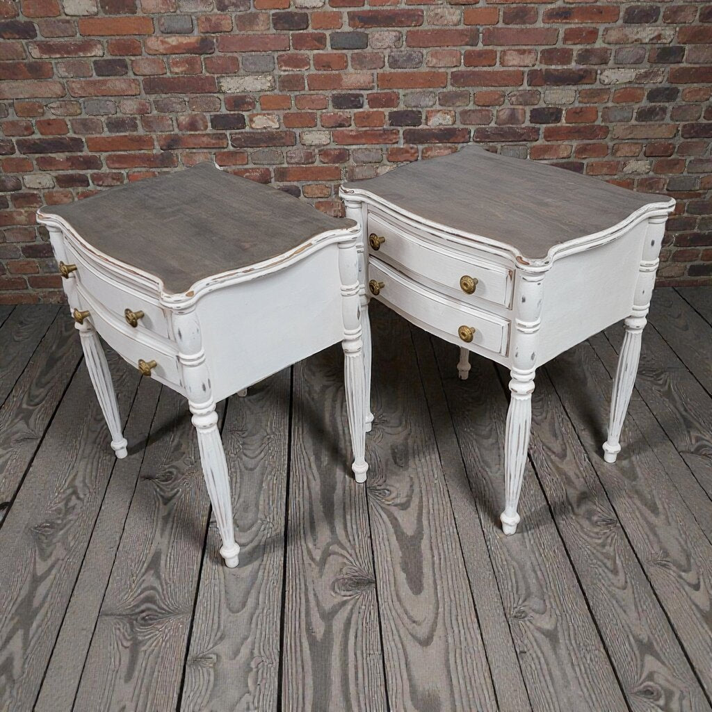 7773-7774 French White Side #Table with 2 Drawers