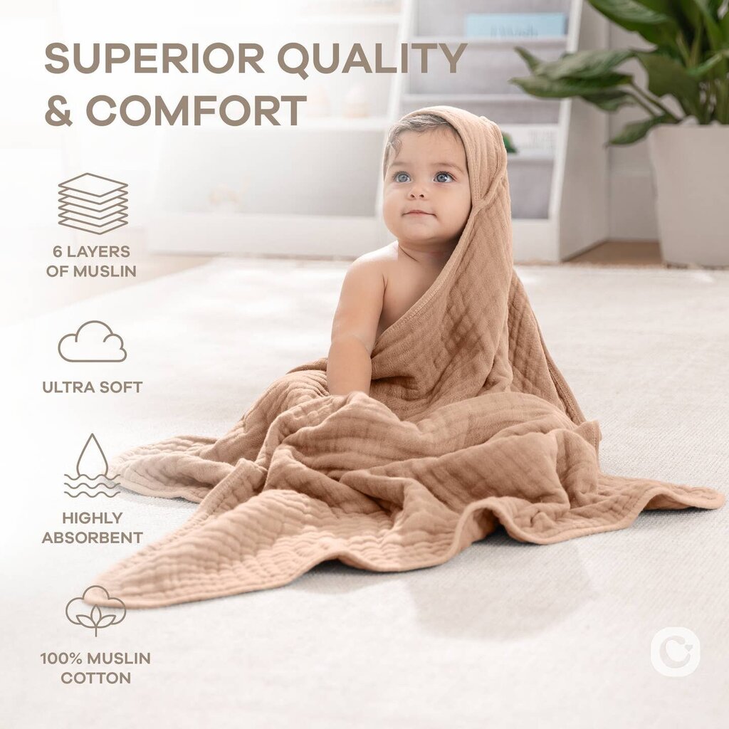 Hooded Baby Towel, 6 Layer 100% Muslin Cotton * Children's