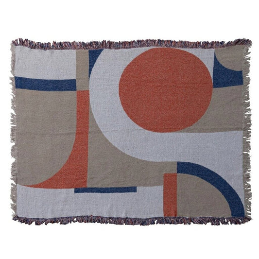 Woven Recycled Cotton Jacquard Blend Throw w/ Abstract Design & Fringe, Multi Color 60"L x 50"W Multi New * Home