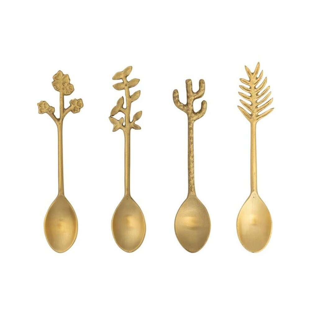 Brass Spoon with Botanical Shaped Handle 6"L - 6-1 4"L Brass New * Home