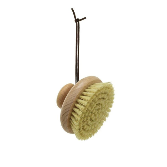 Beech Wood Body Brush w/ Round Handle & Leather Tie 4" Round x 2-3 4"H Natural New * Gifts & Speciality