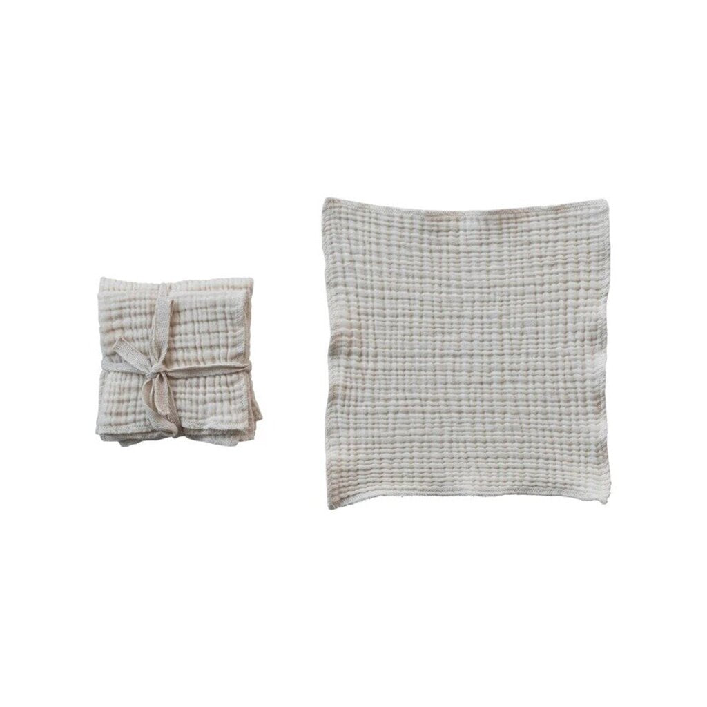 Square Cotton Double Cloth Dish Cloths, Set of 4 10" Sq Cream New * Home