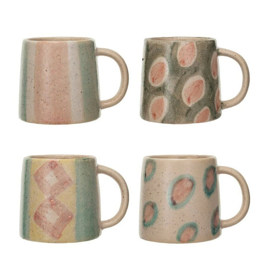 Hand-Painted Terra-Cotta Mug Crackle Glaze 4-1 4" rd x 4-1 4"H 20 oz Multi Color New * Home