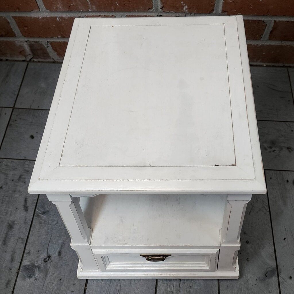 7795 Vintage Harmony White 2 Tier Side Table with Drawer ~ FURNITURE