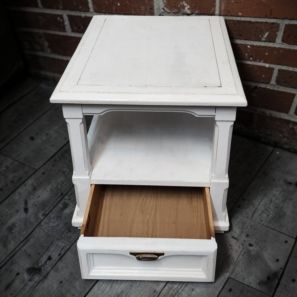 7795 Vintage Harmony White 2 Tier Side Table with Drawer ~ FURNITURE