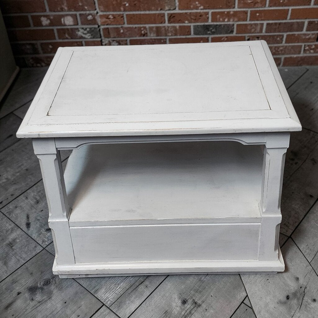 7795 Vintage Harmony White 2 Tier Side Table with Drawer ~ FURNITURE