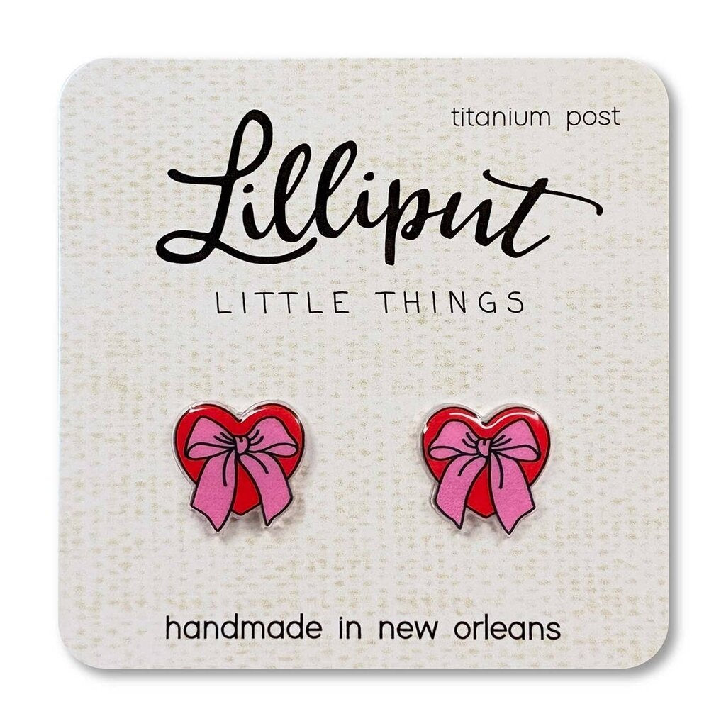 Lilliput- Valentine Bow Heart Earrings Pink New * Gifts & Speciality