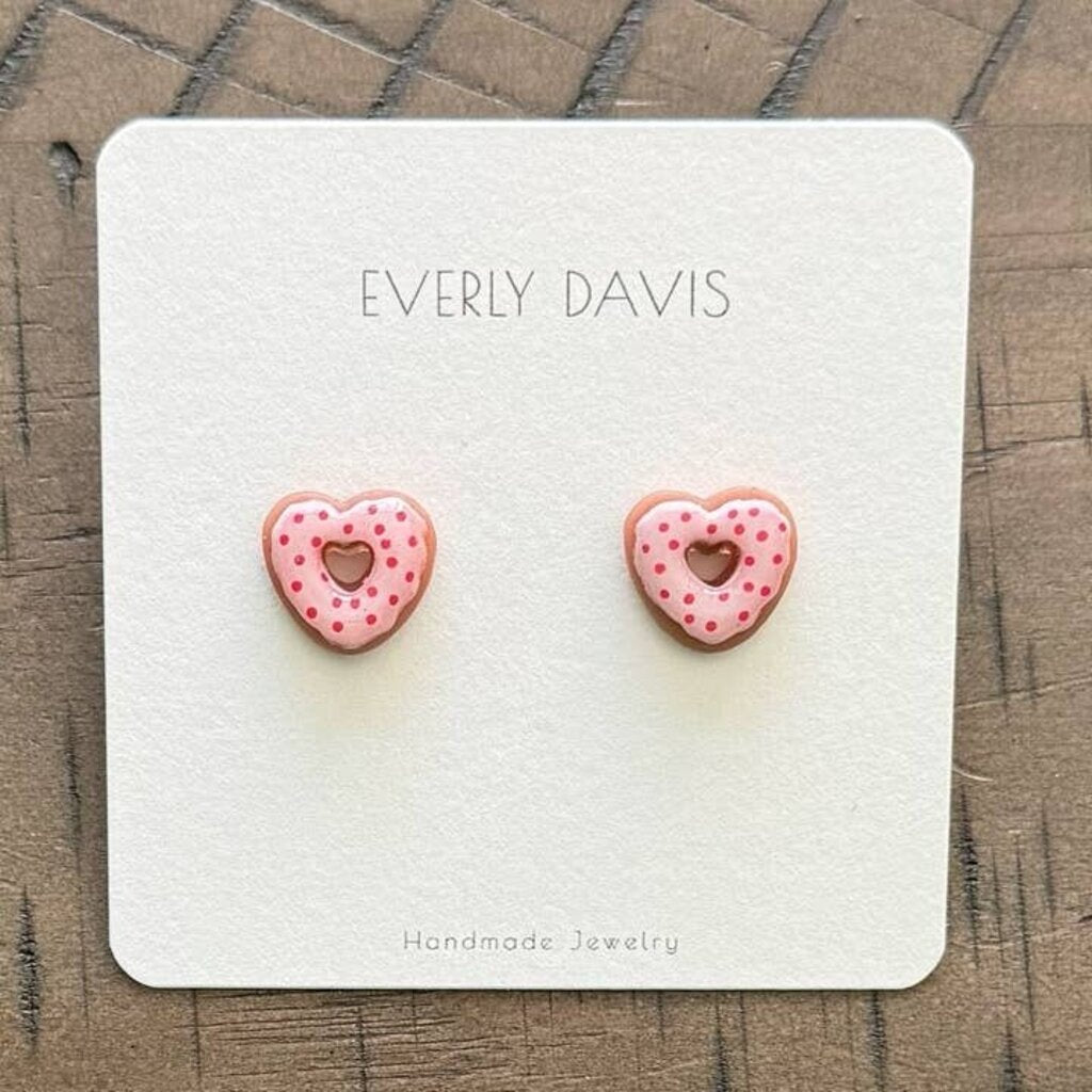 Heart Donut Studs - Pink w/ Pink New * Apparel