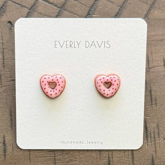 Heart Donut Studs - Pink w/ Pink