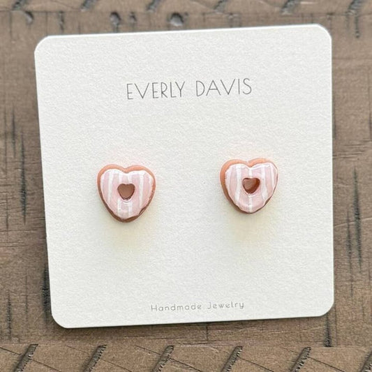 Heart Donut Studs - Pink w/ Striped