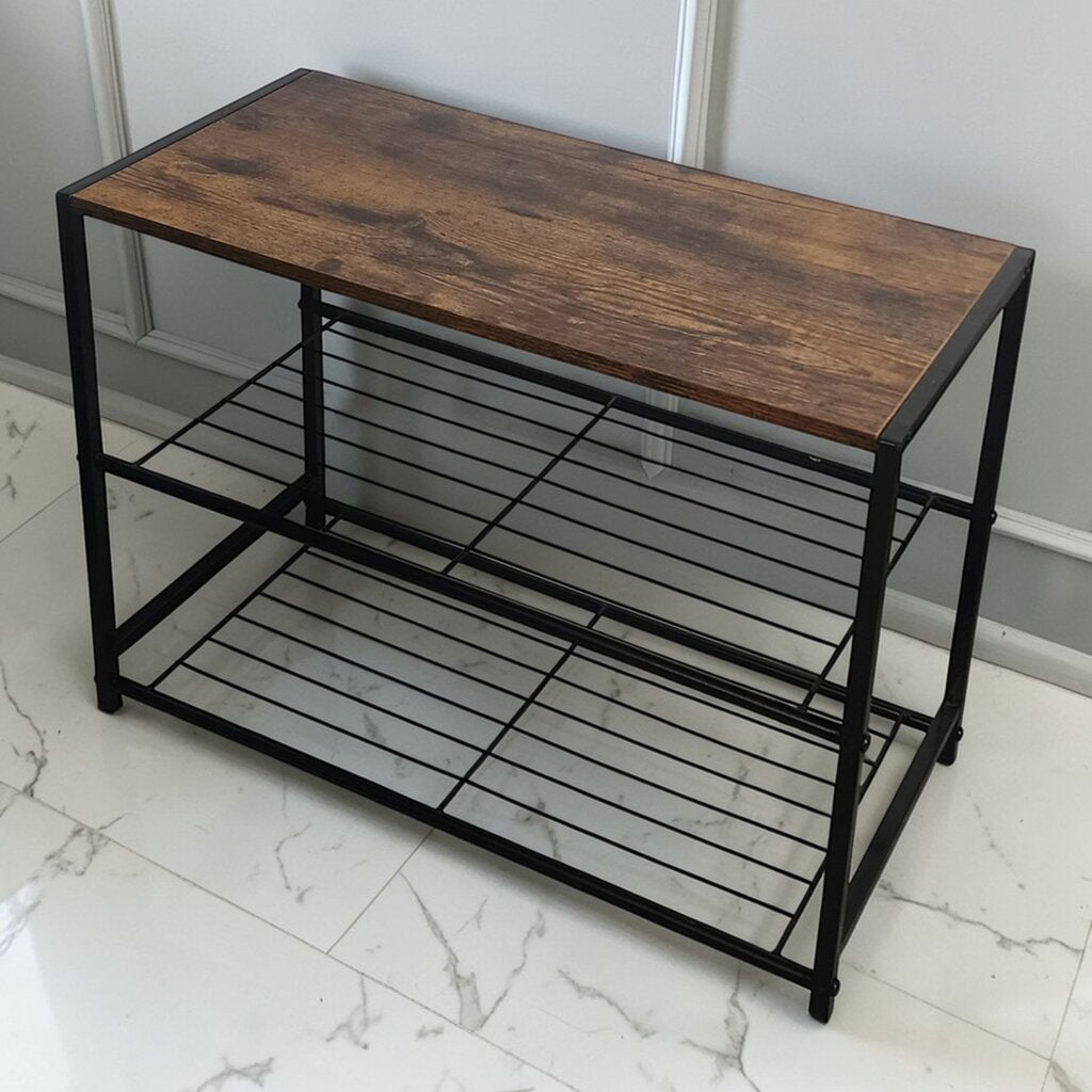 7821 Woodgrain and Wire Metal Shoe Rack