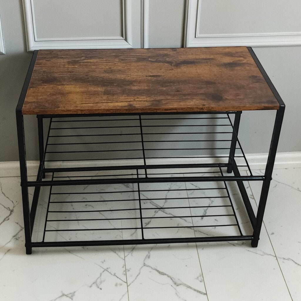 7821 Woodgrain and Wire Metal Shoe Rack