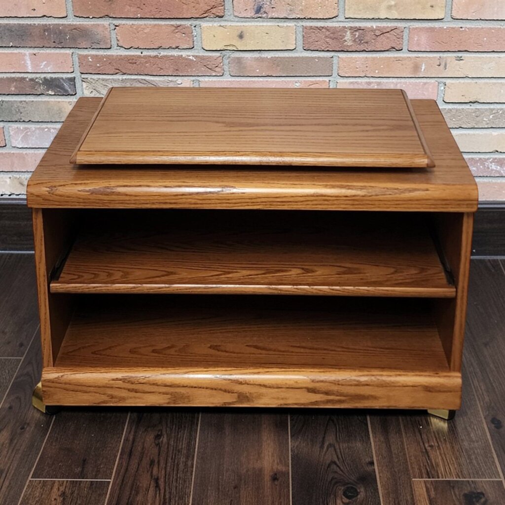 7869 Oak Rolling/ Swivel TV Cart Used ~ FURNITURE