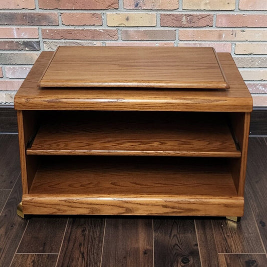7869 Oak Rolling/ Swivel TV Cart Used ~ FURNITURE