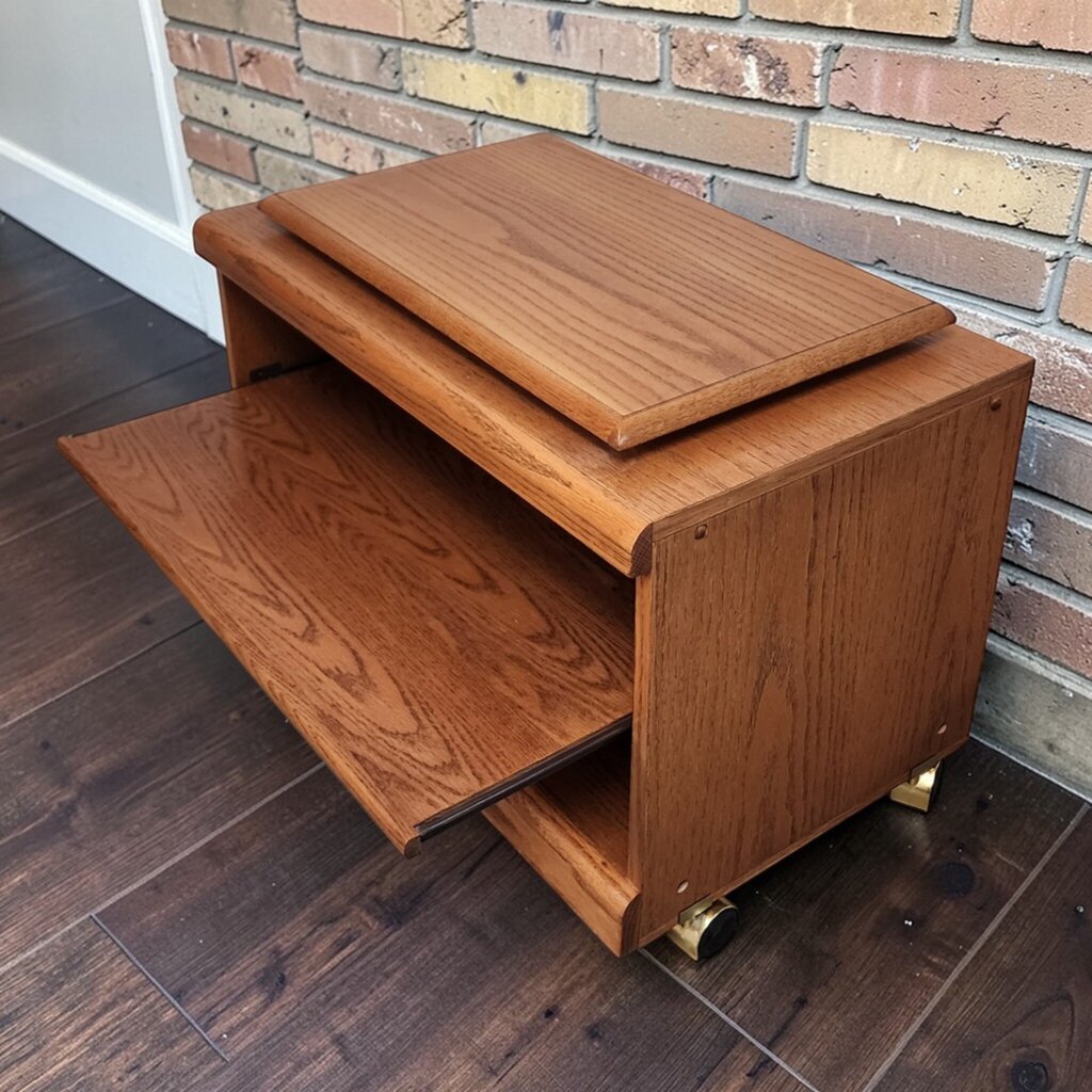 7869 Oak Rolling/ Swivel TV Cart